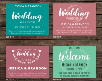 4x3 Glossy Waterproof Wedding Rectangle / Welcome Bag Stickers - hundreds of designs to choose - change designs to any color or wording