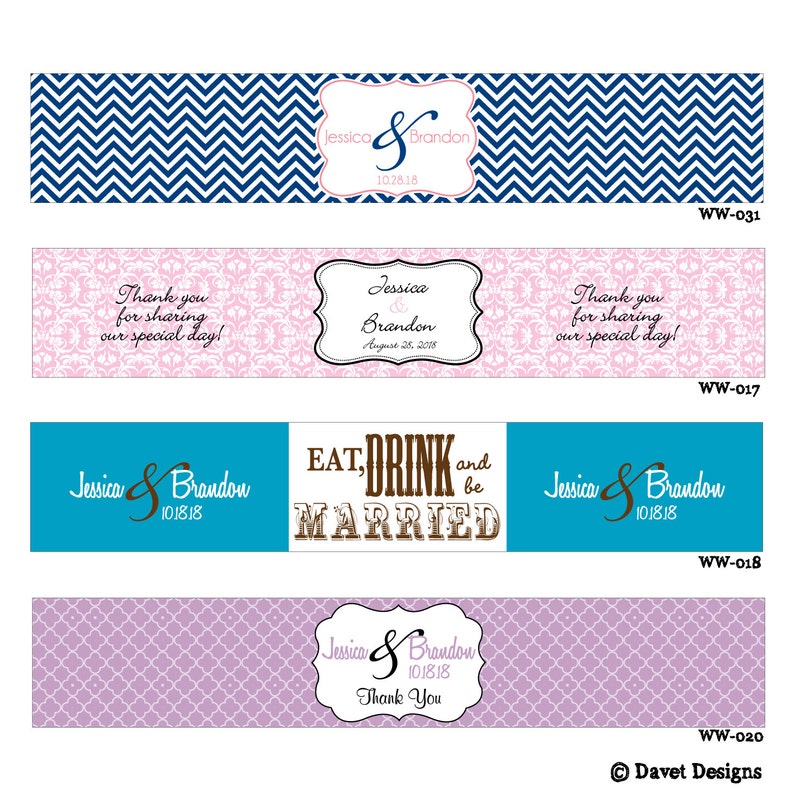 50 Custom Glossy Waterproof Wedding Water Bottle Stickers Etsy