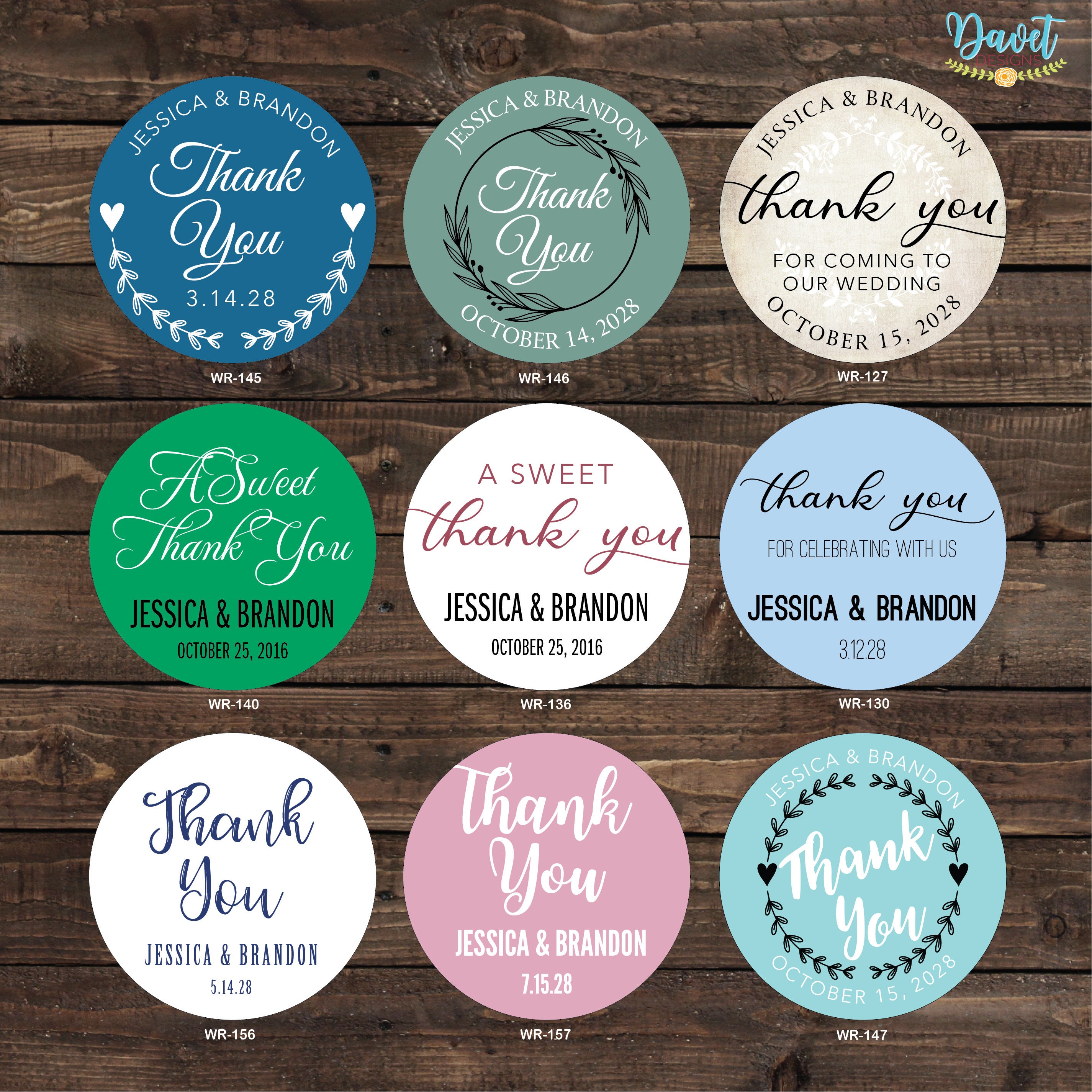 1.6 Inch Glossy Personalized Wedding Stickers - Hundreds of Designs to 1.6 Inch Glossy Personalized Wedding Stickers - Hundreds of Designs to