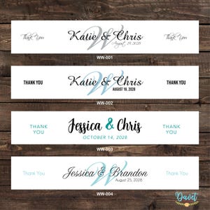 Personalized Glossy WATERPROOF Wedding Water Bottle Labels - many designs to choose from - change designs to any color or wording