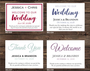 2.67" x 2" Glossy Waterproof Wedding Rectangle / Welcome Bag Stickers - hundreds designs to choose - change designs to any color or wording