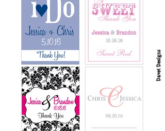 98 - 2x2.67 inch Custom Wedding Rectangle or Mini Wine Bottle Labels - hundreds of designs - change designs to any color, wording etc