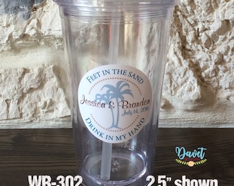 2.5 inch Tumbler Waterproof Destination Wedding Stickers - hundreds of designs to choose, change colors or wording WR-302