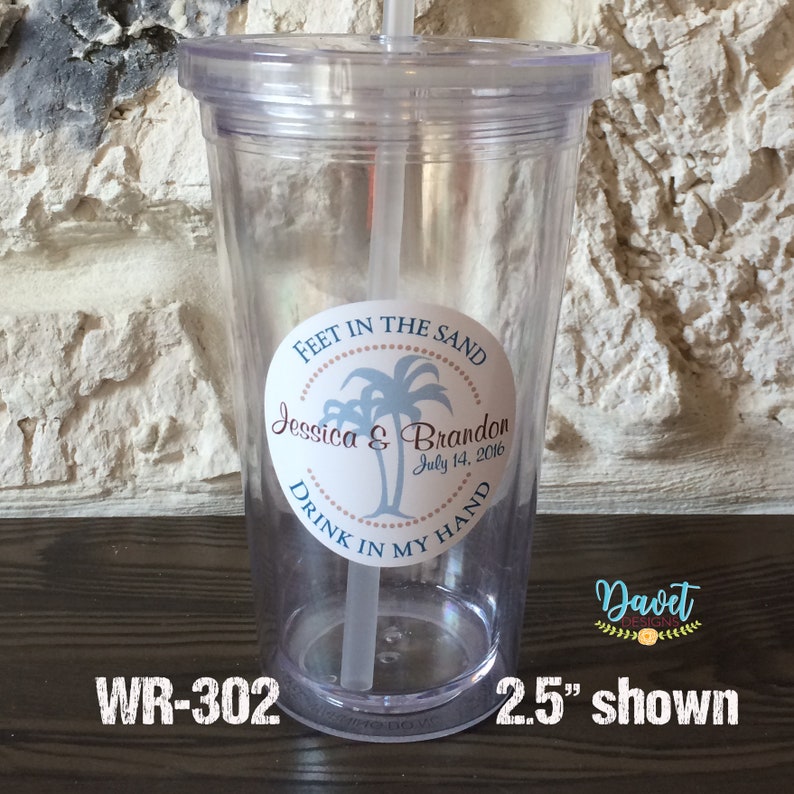 2.5 inch Tumbler Waterproof Destination Wedding Stickers hundreds of designs to choose, change colors or wording WR-302 image 1