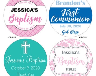 2.5 inch Custom Glossy Baptism / Christening / Communion Stickers Label - many designs/sizes to choose -change design to any color, wording