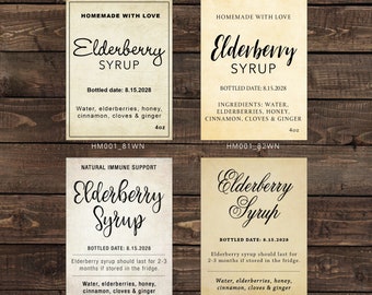2x2.67 inch Elderberry Syrup Personalized Homemade Item Labels - Change wording, colors, etc. to meet you needs