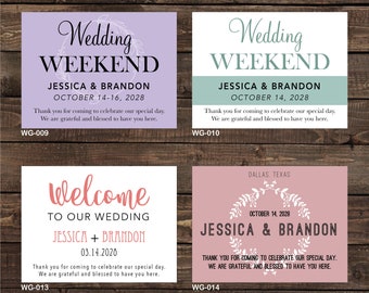 4x3 Glossy Waterproof Wedding Rectangle / Welcome Bag Stickers - hundreds of designs to choose - change designs to any color or wording