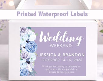 Custom Floral Wedding Welcome Bag Stickers – 4x3 Waterproof Labels, Personalized Wording WG215