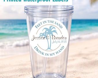 2.5 inch Tumbler Waterproof Destination Wedding Stickers - hundreds of designs to choose, change colors or wording WR-302