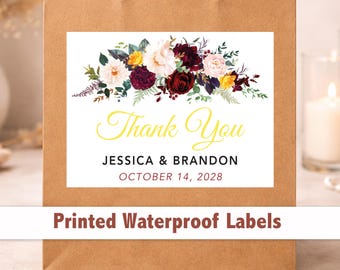 Custom Floral Wedding Welcome Bag Stickers – 4x3 Waterproof Labels, Personalized Wording WG237