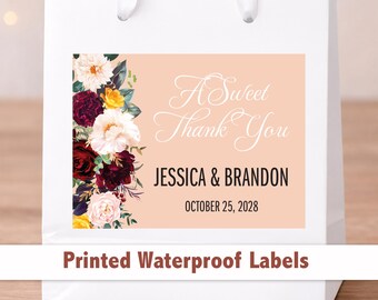 Custom Floral Wedding Welcome Bag Stickers – 4x3 Waterproof Labels, Personalized Wording WG238