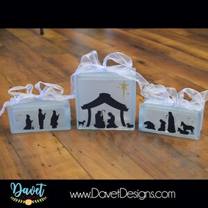 Nativity Scene Vinyl Lettering fits perfect on 8x8 inch KraftyBlok or glass block and two 4x8 inch blocks image 3