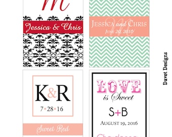 2x2.67 inch Custom Wedding Rectangle or Mini Wine Bottle Labels - hundreds of designs - change designs to any color, wording etc