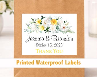 Custom Floral Wedding Welcome Bag Stickers – 4x3 Waterproof Labels, Personalized Wording WG236