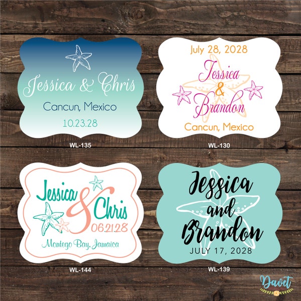 3x4 inch Die Cut Destination Beach Wedding Diecut Waterproof Labels - many designs to choose - change designs any color, wording etc