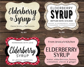 2.5 x 2 inch Elderberry Die Cut Shaped Personalized Homemade Item Labels - Change wording, colors, etc. to meet you needs