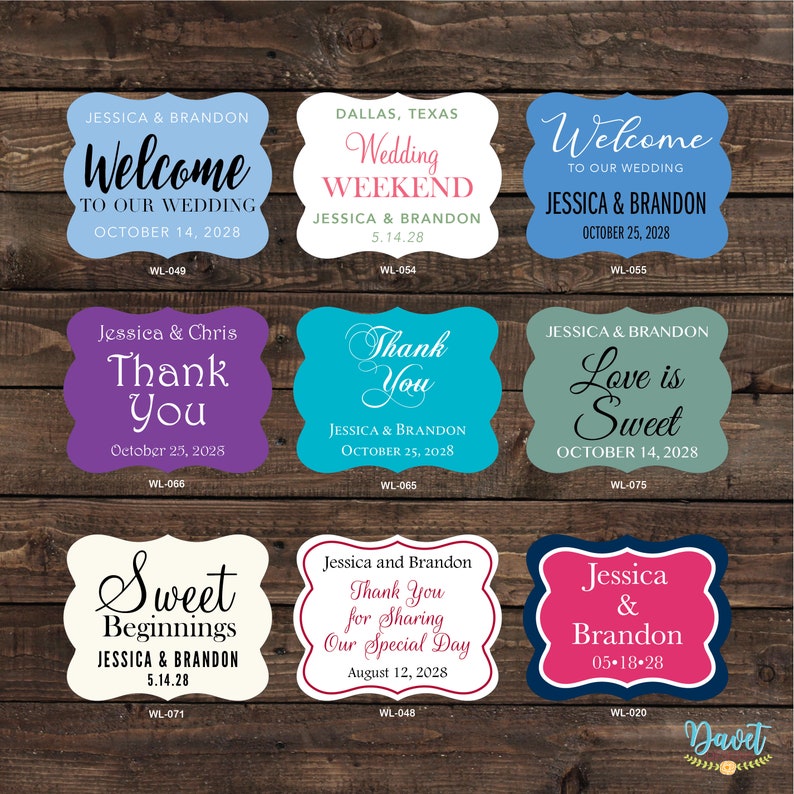 2 x 1.625 inch Die Cut Custom Glossy Waterproof Wedding Stickers Labels hundreds designs change designs any color or wording image 9
