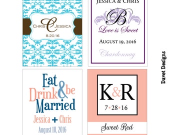 2x2.67 inch Custom Wedding Rectangle or Mini Wine Bottle Labels - hundreds of designs - change designs to any color, wording etc