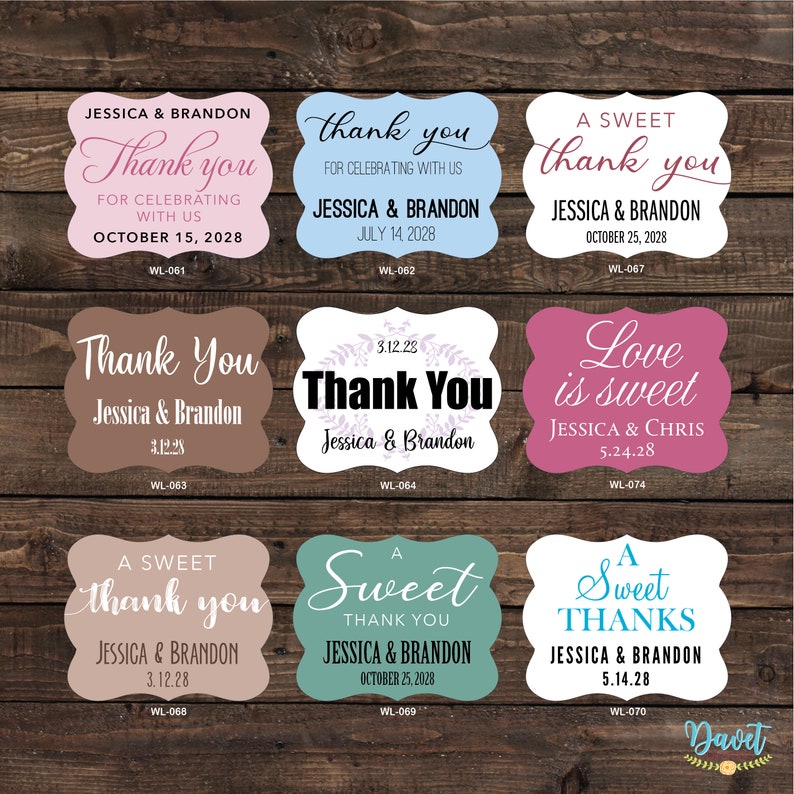 2 x 1.625 inch Die Cut Custom Glossy Waterproof Wedding Stickers Labels hundreds designs change designs any color or wording image 4