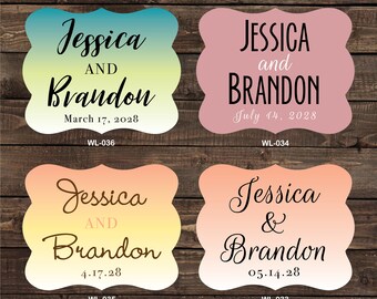 2.5 x 2 inch Die Cut Personalized Waterproof Mini Wine Bottle Wedding Labels - hundreds designs - change designs any color or wording