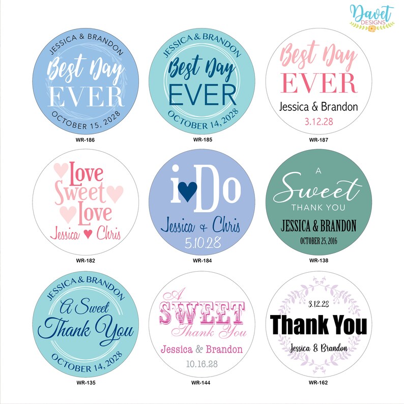 1.5 inch Custom Glossy Waterproof Wedding Stickers Labels hundreds of designs to choose change designs to any color or wording image 3