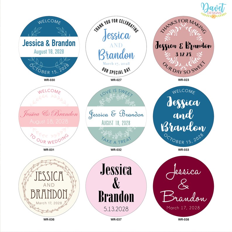 1.5 inch Custom Glossy Waterproof Wedding Stickers Labels hundreds of designs to choose change designs to any color or wording image 2