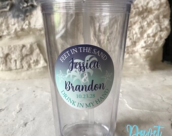 2.5 inch Tumbler Waterproof Destination Wedding Stickers - hundreds of designs to choose, change colors or wording WR-327