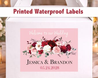 Custom Floral Wedding Welcome Bag Stickers – 4x3 Waterproof Labels, Personalized Wording WG218