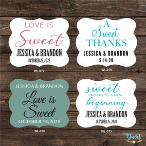 4x3 inch Die Cut Custom Wedding Wine Bottle Waterproof Labels - many designs to choose - change designs any color, wording etc