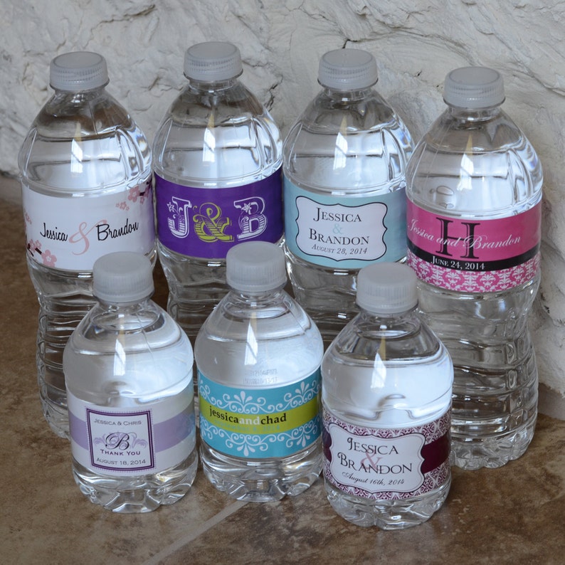 150 Custom Glossy Waterproof Wedding Water Bottle Labels many designs to choose from change designs to any color or wording WW-009 image 5