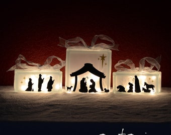 Nativity Scene Vinyl Lettering - fits perfect on 8x8 inch KraftyBlok or glass block and two 4x8 inch blocks