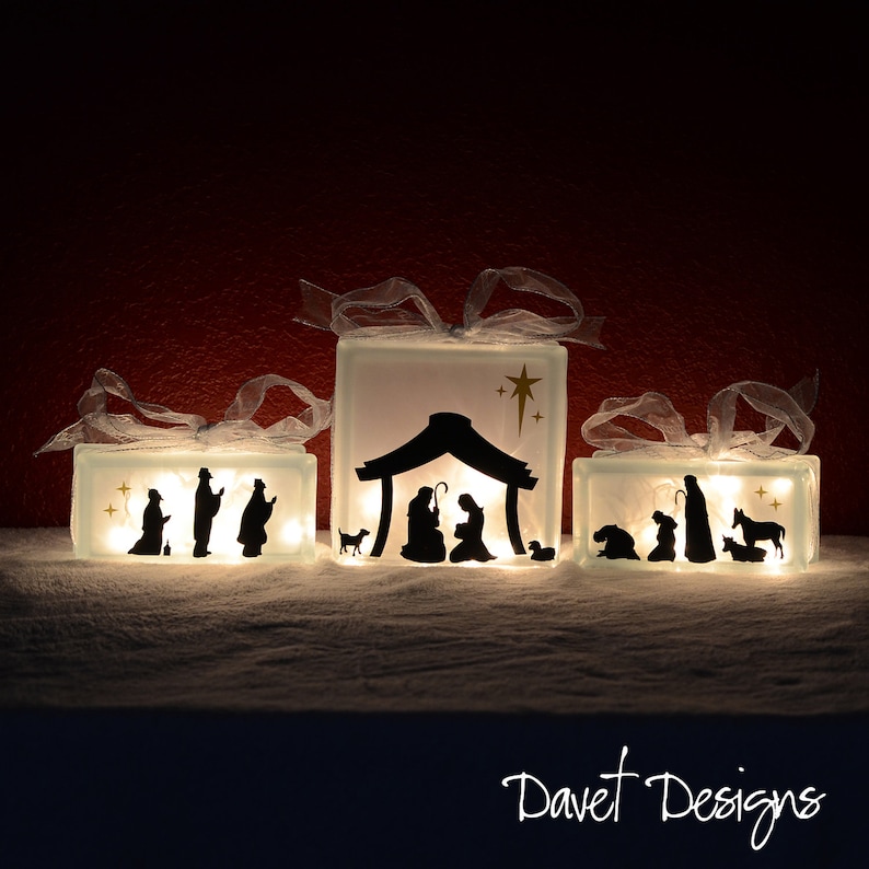 Nativity Scene Vinyl Lettering fits perfect on 8x8 inch KraftyBlok or glass block and two 4x8 inch blocks image 1