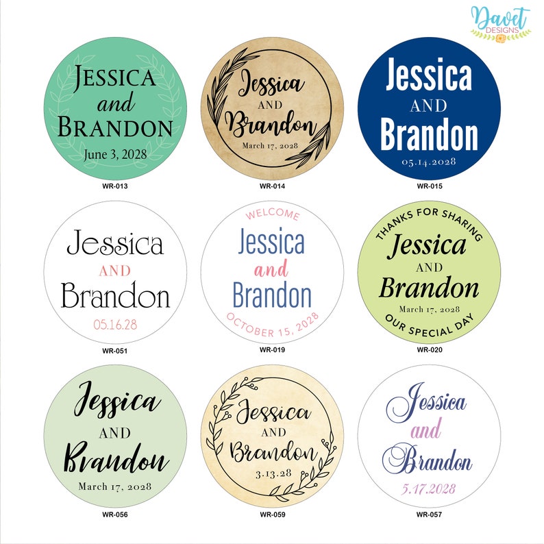 1.5 inch Custom Glossy Waterproof Wedding Stickers Labels hundreds of designs to choose change designs to any color or wording image 4