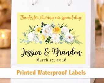 Custom Floral Wedding Welcome Bag Stickers – 4x3 Waterproof Labels, Personalized Wording WG234