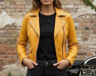 Women Leather Jacket, Real Leather Women Biker Jacket, Personalized Women Fashion Leather Winter Jacket Custom Jacket Christmas Gift For Her