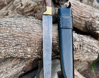 handgemaakte op maat gemaakte damaststalen machete palissander handvat en een zwartleren schede