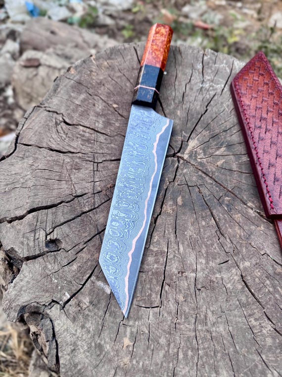Hand-Forged Copper san mai Damascus Chef Knife | Handmade Kitchen Knife |Anniversary & Christmas Gift