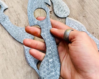 Raindrop gut hook Damascus skinner Knife Blank | Alaskan Bush Knife, Sheath (Lot of 6)