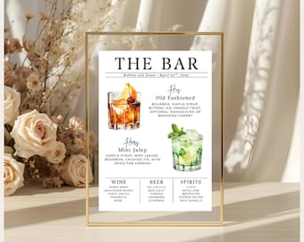 His and Her Drinks Template, Editable Signature Drink Sign, Printable Canva Cocktail Bar Menu Sign