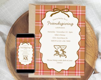 Friendsgiving Editable Invitation Template, Printable and Mobile Thanksgiving Dinner Invite, Canva Template