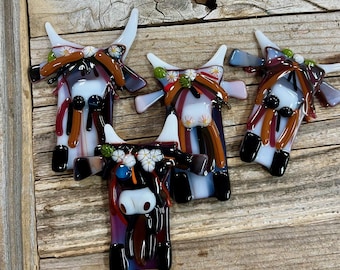 Highland cow glass fusion ornaments
