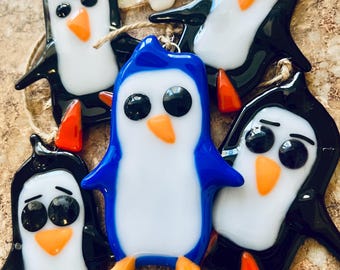 Glass fusion penguin ornament