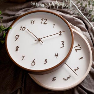 Customizable Wooden Wall Clock with Twig Hands| Acrylic Cover Clock without Second Hand| Walnut and Natural | Minimalist Clock (300mm)