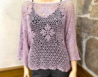 Lavender Handmade Crochet Tunic, Crochet Blouse