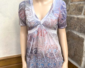 Vintage Boho Tunic, Hippie Tunic, Polyester Blouse