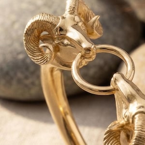 Double Ram Head Ring, 14K Gold Plated 925 Sterling Silver, Everyday Animal Statement Jewelry