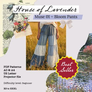 Patrón de costura en PDF para pantalones Bloom – Estilo bohemio de pierna ancha con volantes (descarga digital)