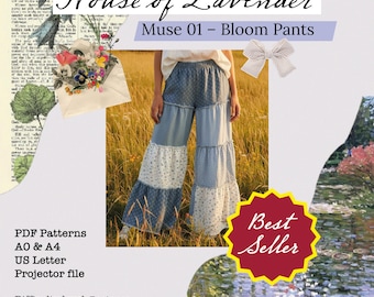 Boho Wide Leg Pants Sewing Pattern PDF, Tiered Design, Elastic Waist, Beginner Friendly