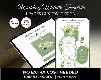 Sage Green Wedding Website Template with RSVP: Editable Canva Design (Digital Download)