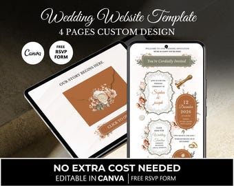 Modello di sito web per matrimoni floreali / RSVP online, modificabile con Canva (download immediato)